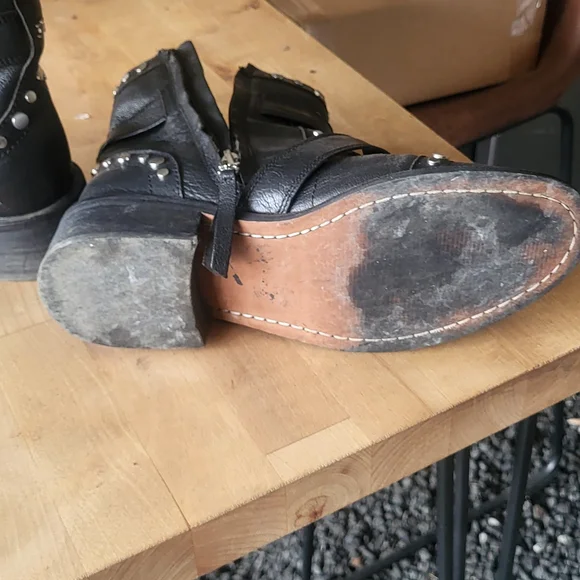 Sam Edelman Black Leather Moto Boots with Silver Studs - Picture 5 of 10